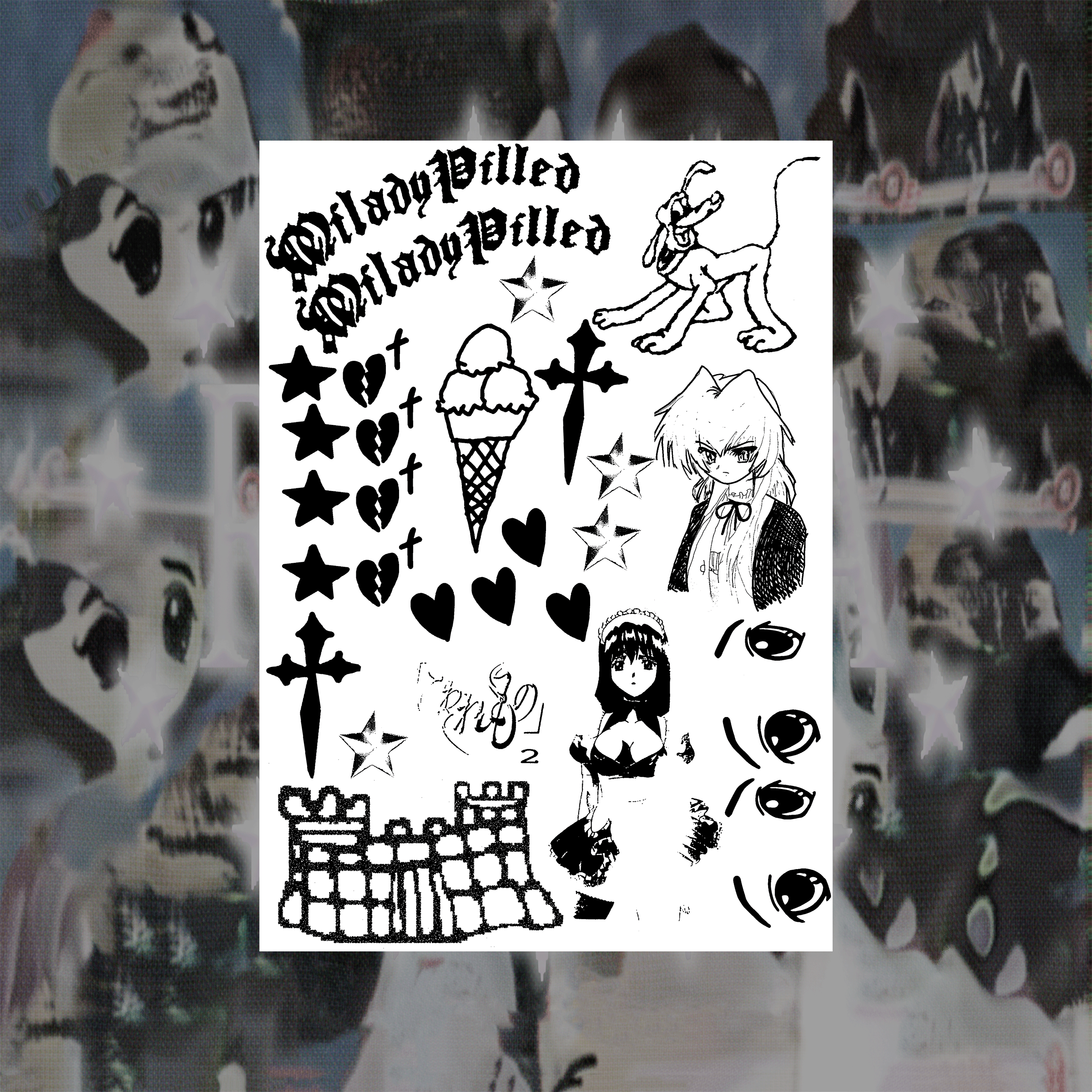 Milady Temporary Tattoo Sheet – Remilia Corporation, image size:2400x2400